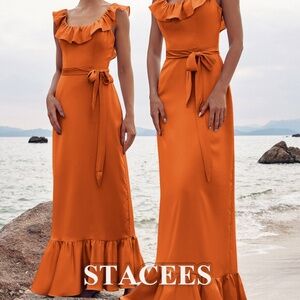 Sheath/Column Scoop Neck Sleeveless Floor-Length Stretch Satin Bridesmaid Dress